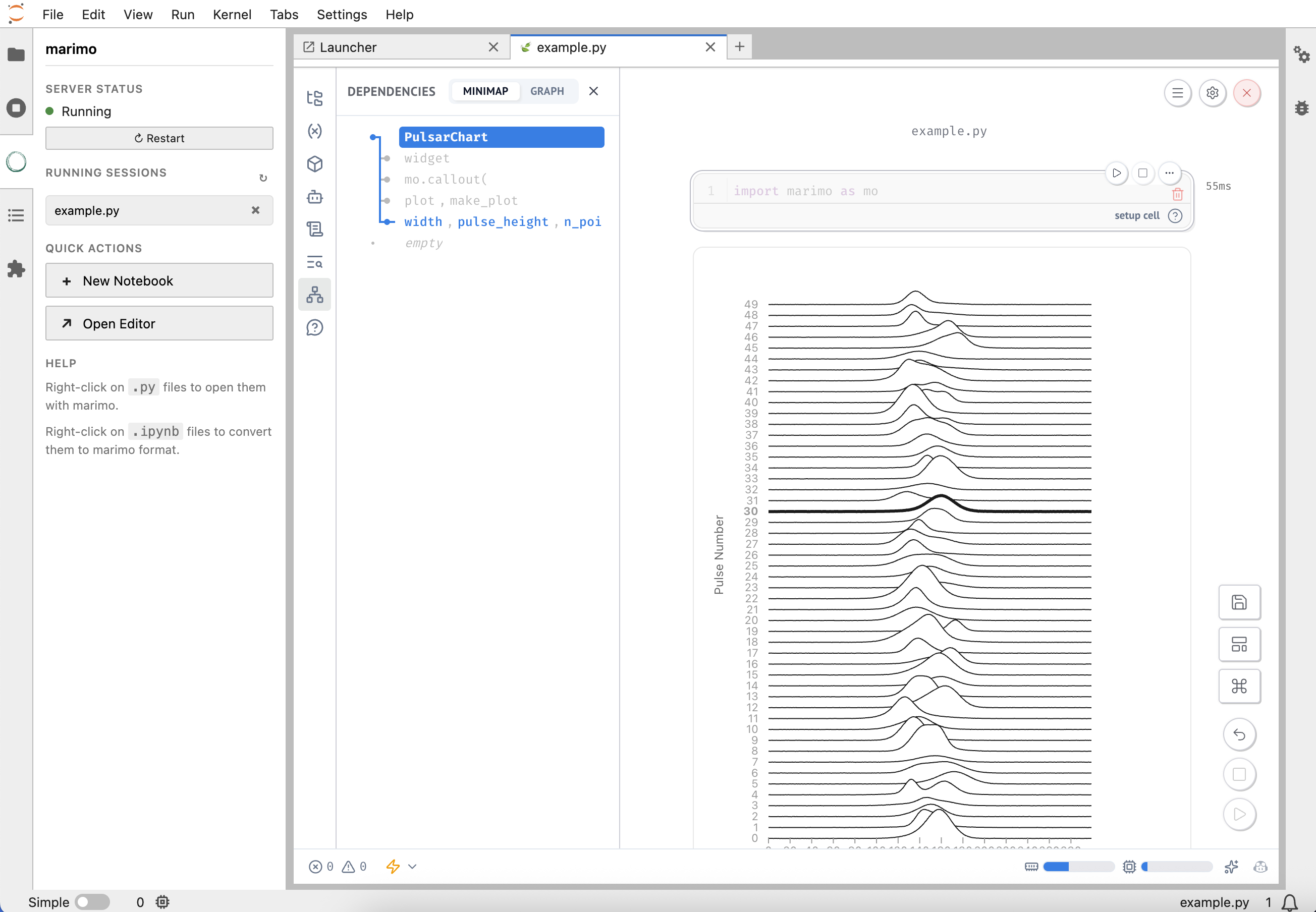 marimo JupyterLab extension showing sidebar and editor